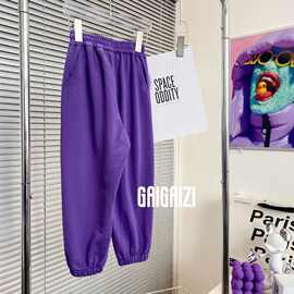 儿童薄款休闲裤男童长裤女童运动糖果色裤子春夏束脚紫色校服卫裤