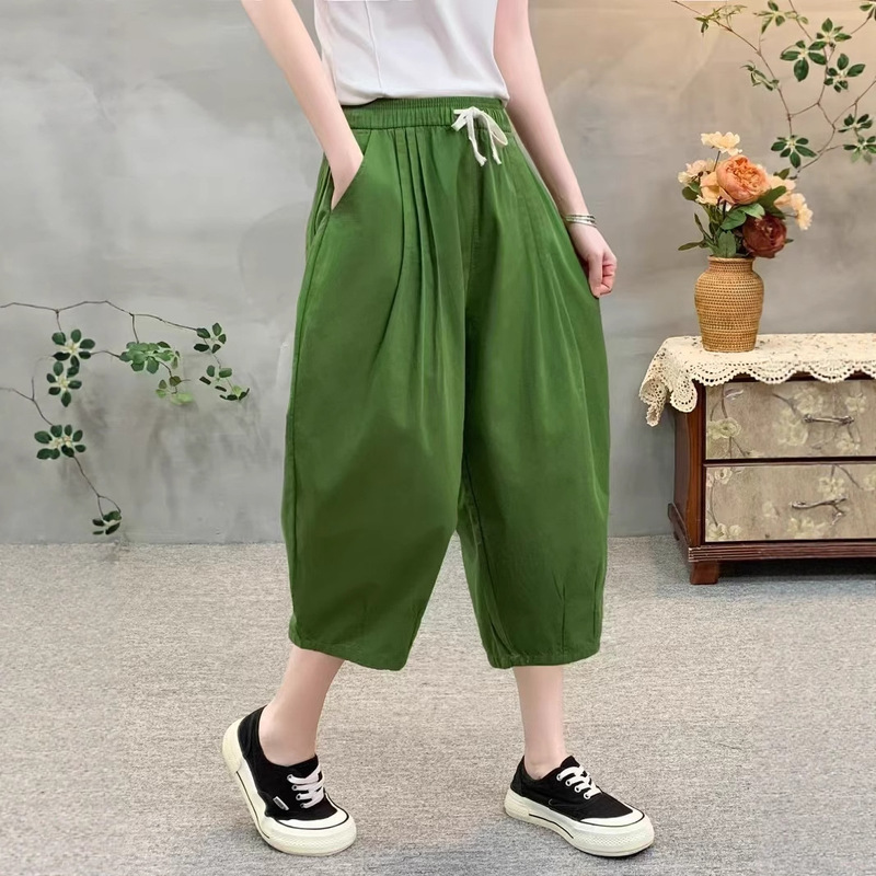 Lyocell Cotton Harem Cropped Pants for Women, Summer Thin Style, 2026 New High-Waisted Loose Casual Carrot Workwear Mid-Length Pants