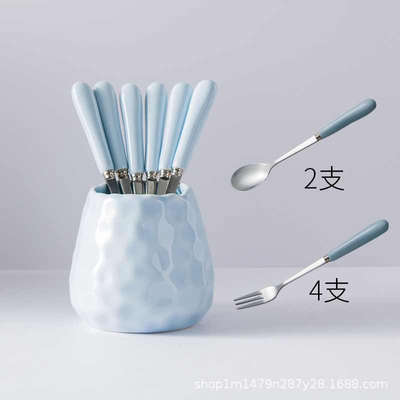 Creativo lindo Tenedor de fruta de cerámica de acero inoxidable palo de fruta Tenedor de postre de los niños del hogar pequeño tenedor traje de comer fruta