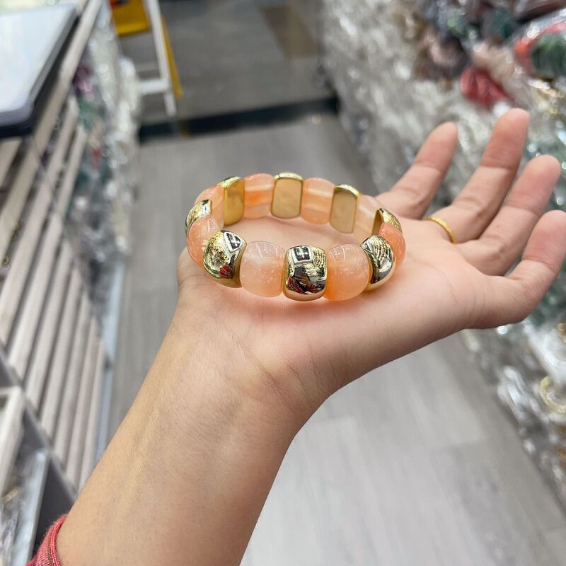 ヨーロッパとアメリカのファッショナブルなアクリルブレスレットゴールドスプライシングエルボブレスレット湾曲した竹チューブマルチカラーレトロブルーミングブレスレット女性用|undefined