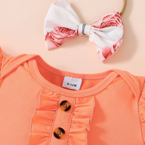 2025 Summer Baby Girl Button Folded Edge Short Sleeve Pajama Top with Flowers and Bow Ties, Semi-Cake Dress Set