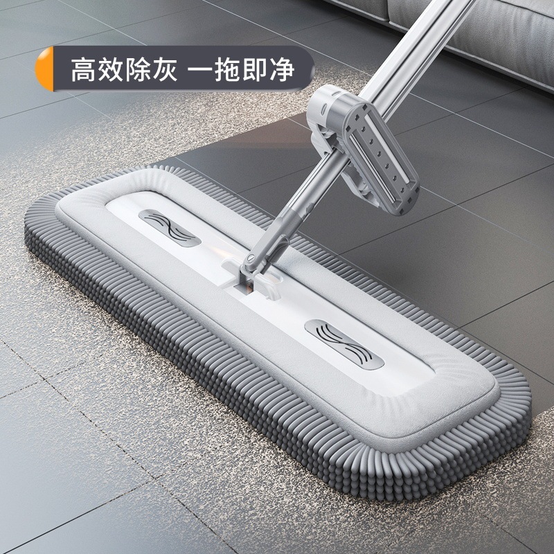 シェニールハンズフリーモップ 45CM フラットモップ 乾湿両用 怠け者家庭用 大型フロアモップ 折りたたみバケツ付き|undefined