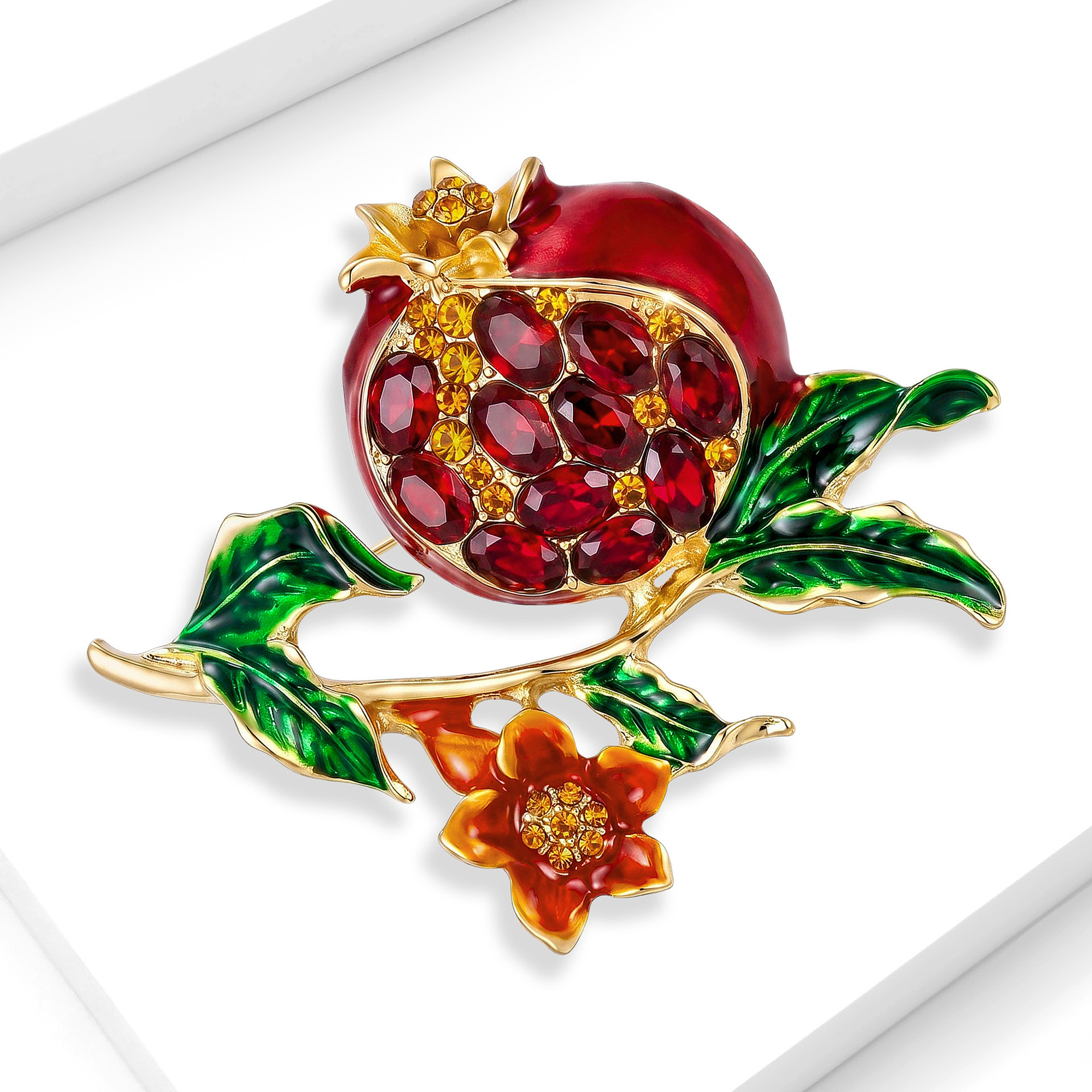 New enamel-inlaid diamond pomegranate brooch, a fashionable and elegant clothing accessory, directly from the manufacturer: BR6014