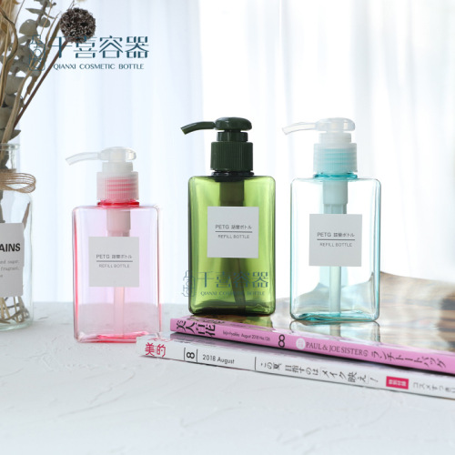 PETG square emulsion bottles 100ml 250ml 280ml 450ml 650ml shower gel cosmetic refill bottles
