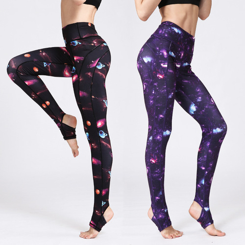 New European and American foot-stepping yoga pants for women, printed leggings, tight-fitting high-waisted sports and bodybuilding pants, outdoor fitness pants