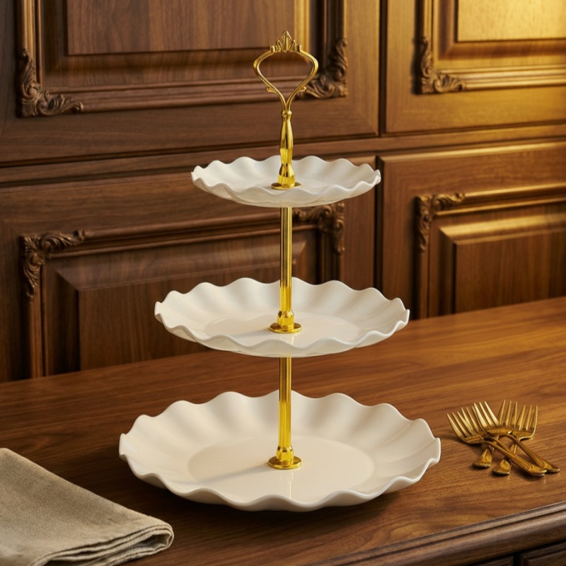 Tres capas de bandeja de pastel, bandeja de dulces, recepción, sala de estar, bandeja de refrigeración doméstica, sensación de alto nivel, lujo ligero, bandeja de frutas secas multicapa.