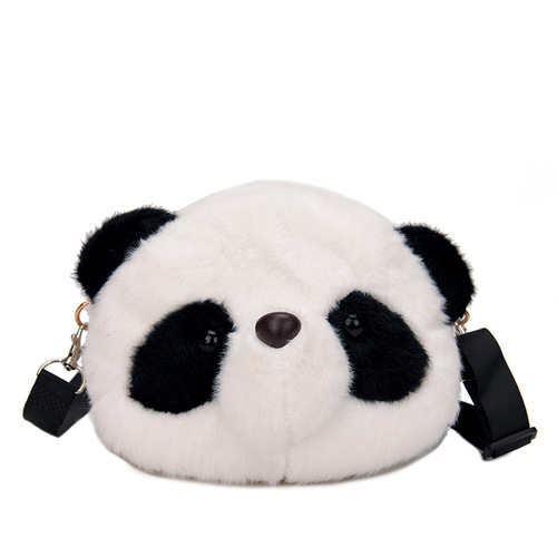 New cartoon 3D panda head bag, cute plush toy shoulder bag for girls, furry coin purse, direct factory sale