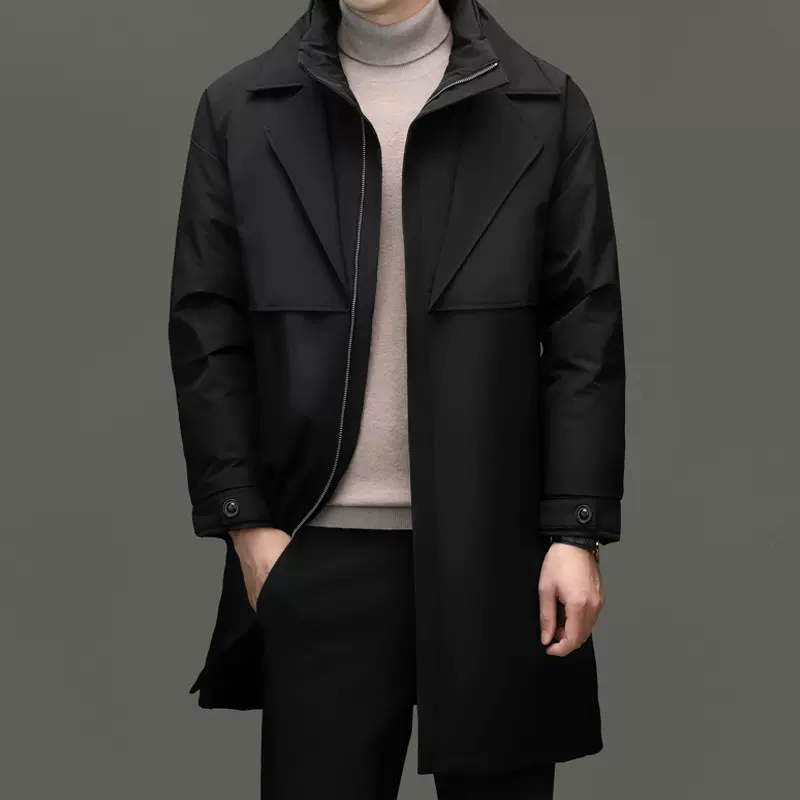 羽绒服男士中长款白鸭绒2024秋冬季新款加厚高端潮流休闲风衣外套