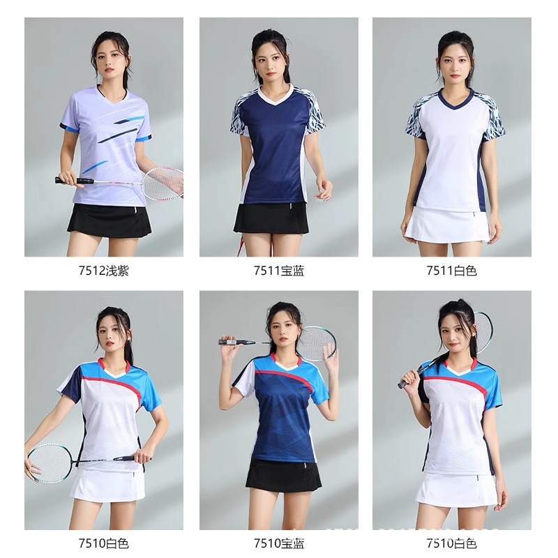 (2개) 새로운 배드민턴 의류 남녀 세트 인쇄 반팔 탁구 의류 대회 스포츠 여름 훈련 공 의류 인쇄