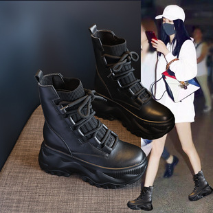 Martin boots women's increased black 2024 autumn and winter new Joker thick bottom muffin boots white shoes a generation of hair