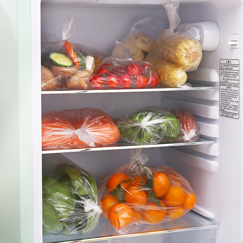 Bolsas de almacenamiento fresco refrigerador de alimentos bolsas de plástico de grado alimenticio para el hogar grandes y pequeñas grosas supermercados desechables de frutas y verduras