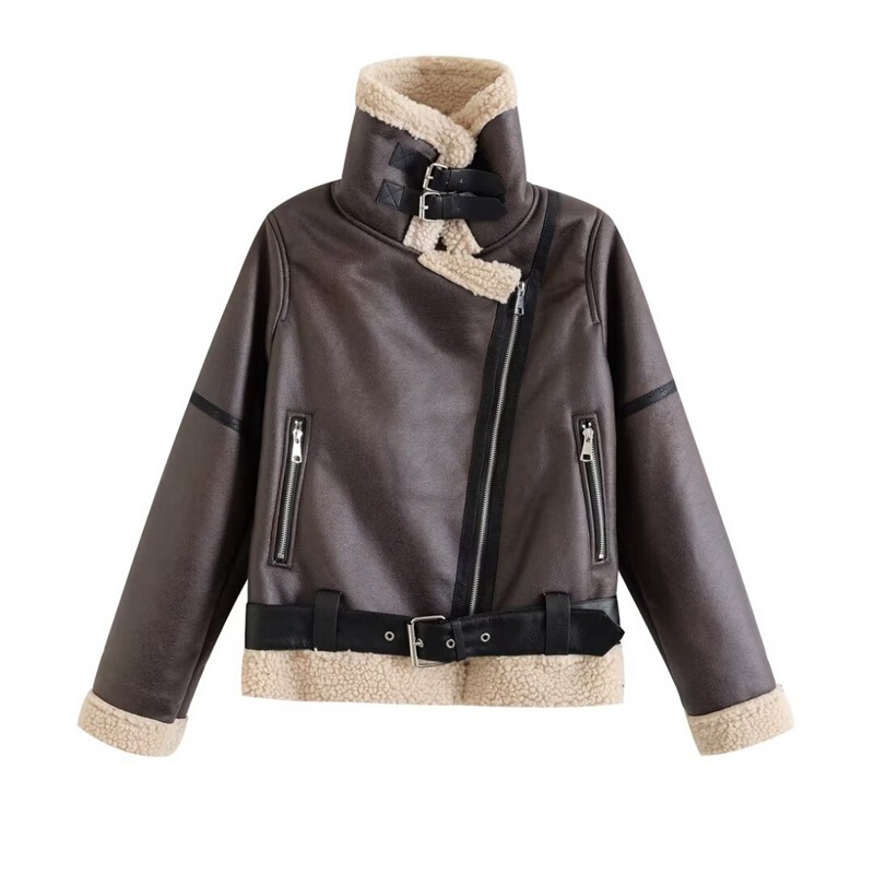 European and American Style Vertical Collar Design Sense Warm Suede Fur One-piece Jacket Coat Women's Loose Lambswool Top European and American Style Vertical Collar Design Sense Warm Suede Fur One-piece Jacket Coat Women's Loose Lambswool Top