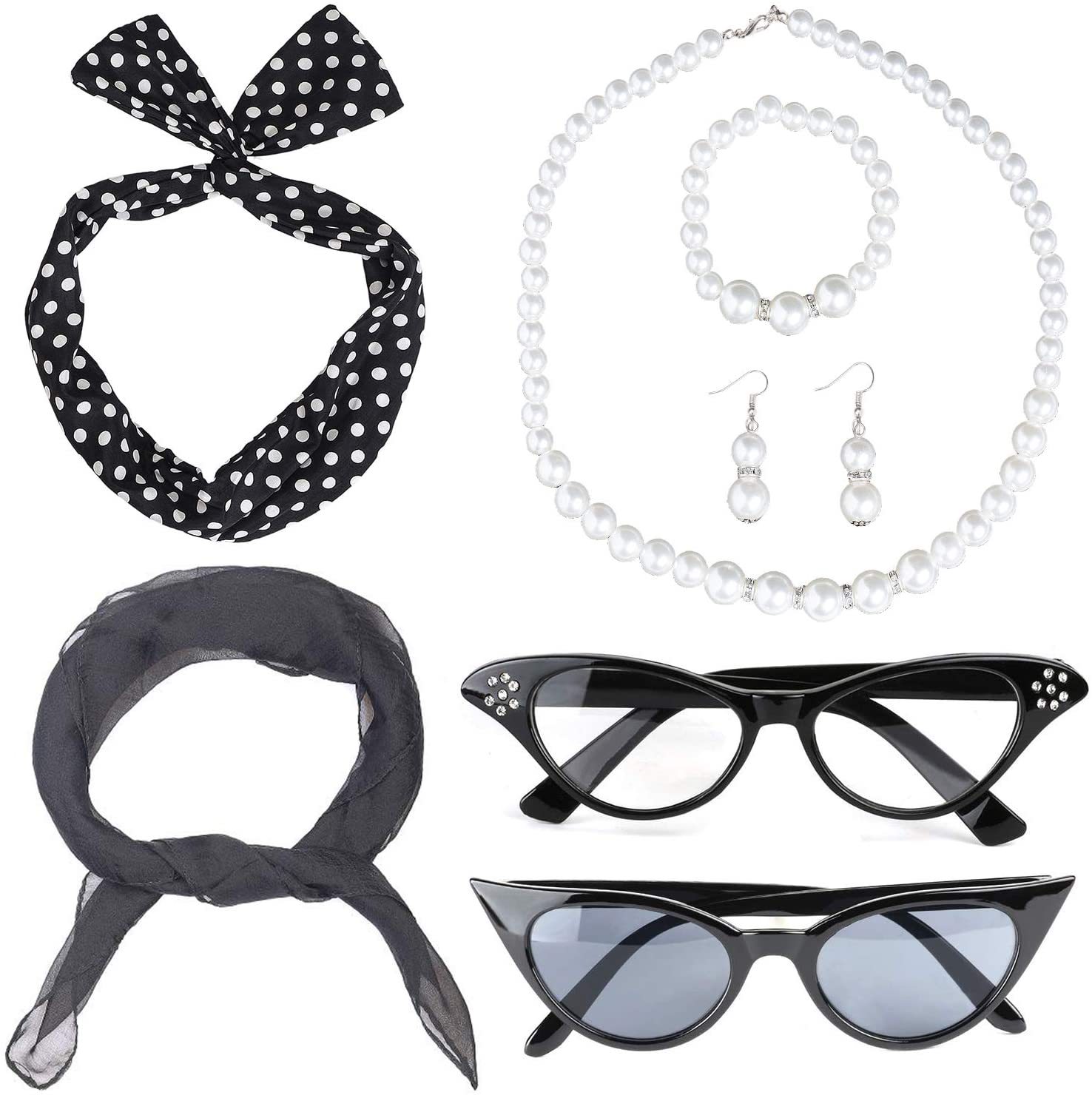 Cosplay de fiesta de la era europea y americana, ropa retro de la década de 1950, aretes de lunares, aretes, diadema, accesorios