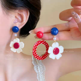 俏皮少女~红色波点圈圈耳环女港风复古夸张耳饰品小众高级感耳钉