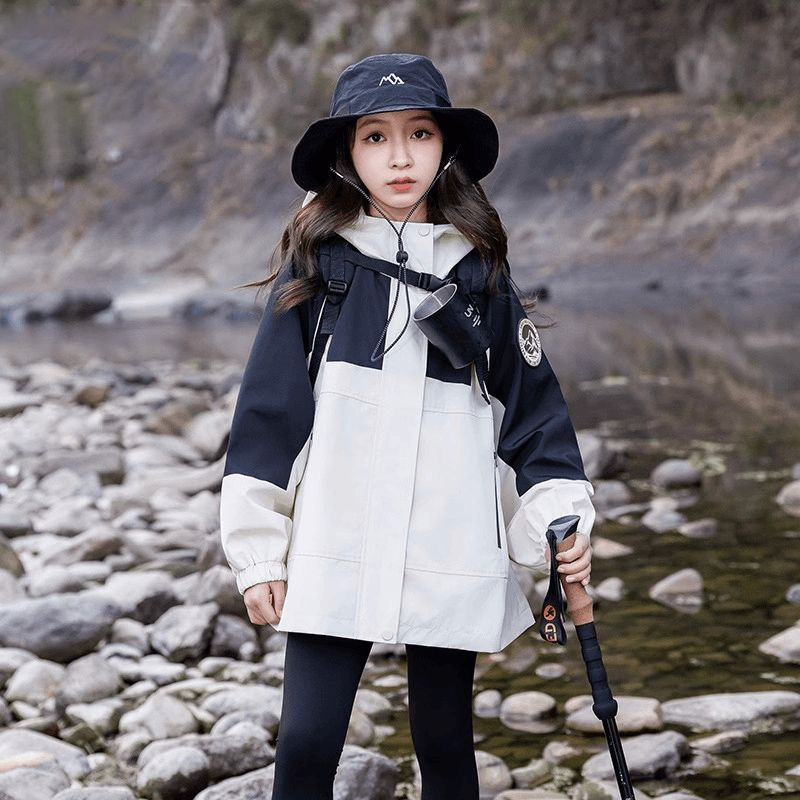 Girls Waterproof Windproof Autumn Colorblock Coat Trendy Top 2024 New Outdoor High Energy Sense Jacket Coat Trendy