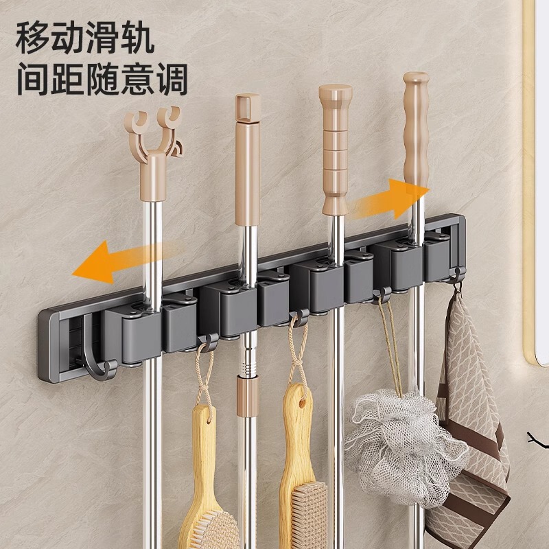 モップクリップ壁掛けパンチフリーモップホルダーモップ壁掛けクリップフックハンガー収納ラックモップアーティファクトを掛ける|undefined