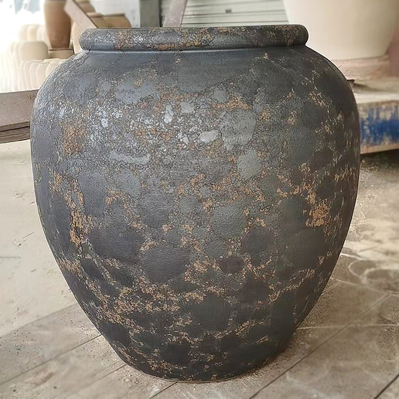 Vaso de cerámica japonesa retro de gran calibre maceta de carne decoración simple decoración Zen de cerámica gruesa