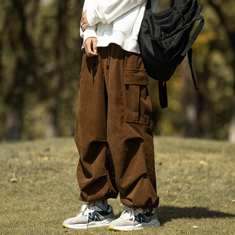 Monos de cityboy de estilo japonés para hombres otoño e invierno más tamaño deportes y ocio forrados de lana engrosada PANA pantalones sueltos de pierna ancha