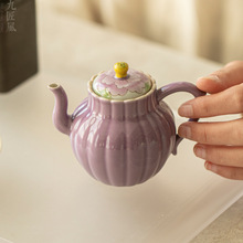手绘茶壶釉下彩紫色牡丹泡茶器复古单壶家用高档功夫茶具陶瓷小壶