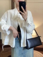 韩版设计款立领短款外套夹克防晒衣女夏季新款休闲宽松小个子上衣