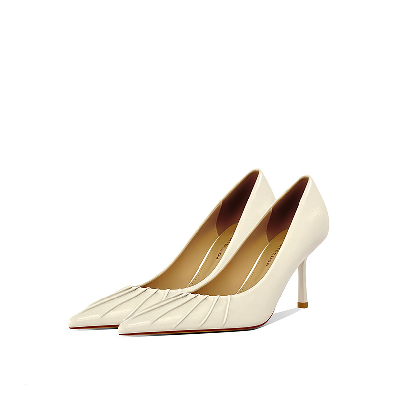 [in Stock] High-End Niche Pointed-Toe High-Heeled Shoes for Women 2025 New Soft Leather Versatile Commuting Flats Shallow Mouth Shoes