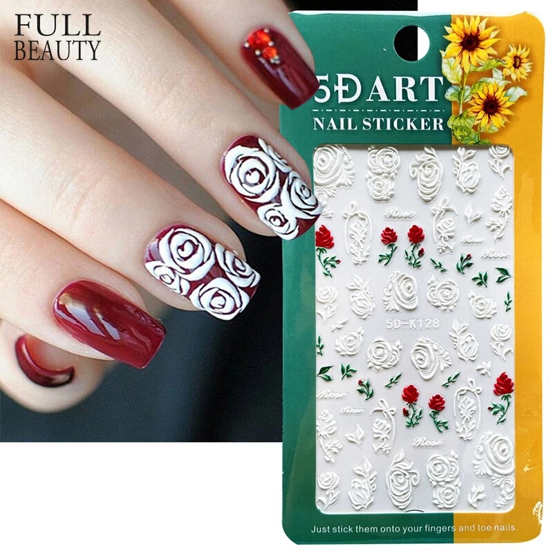 2022 cross-border new nail art stickers 5D Valentine's Day White Rose resin carved three-dimensional craft nail modeling