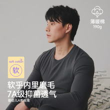 纯棉男士保暖内衣秋衣薄款圆领A类磨毛抗菌修身打底单件上衣秋冬