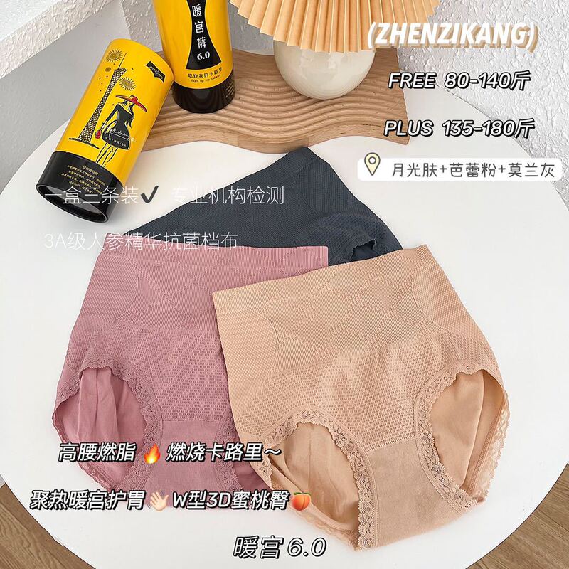 Warm G6.0 Women's Underwear, High-Waisted Honeycomb Tummy Control Graphene Antibacterial Crotch Lace Trim Plus-Size Women's Briefs