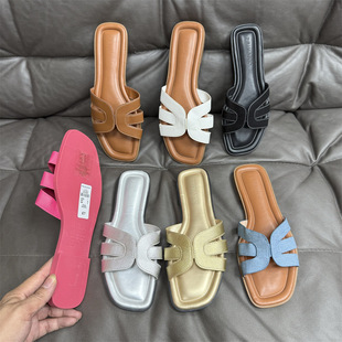 European and American Foreign Trade Flat Bottom Hollow Fashion Casual Women's Slippers