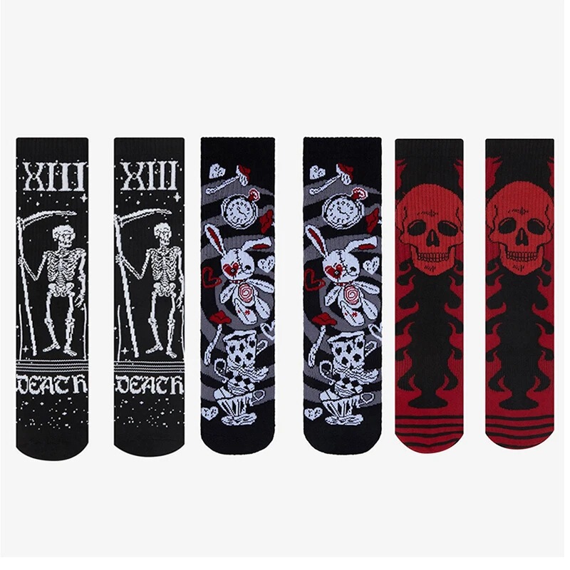 Foreign Trade Cross-Border New Creative Gothic Skull Dark Style Jacquard Trendy Socks for Men and Women Fashionable Street Cotton Socks Mid-Tube Socks Foreign Trade Cross-Border New Creative Gothic Skull Dark Style Jacquard Trendy Socks for Men and Women Fashionable Street Cotton Socks Mid-Tube Socks