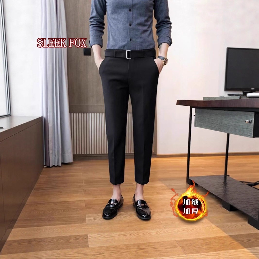 Japanese Trendy Stylish Solid Color Men's 2025 Autumn and Winter New Fleece Thickened Slim-Fit Suit Pants with Drape Effect