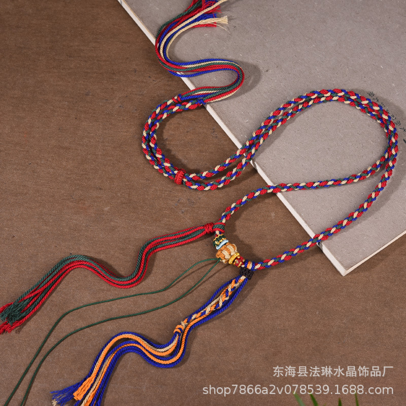 藏式手搓棉绳挂脖项链绳蜜蜡文玩佛牌唐卡绳手工编织吊坠绳名族风