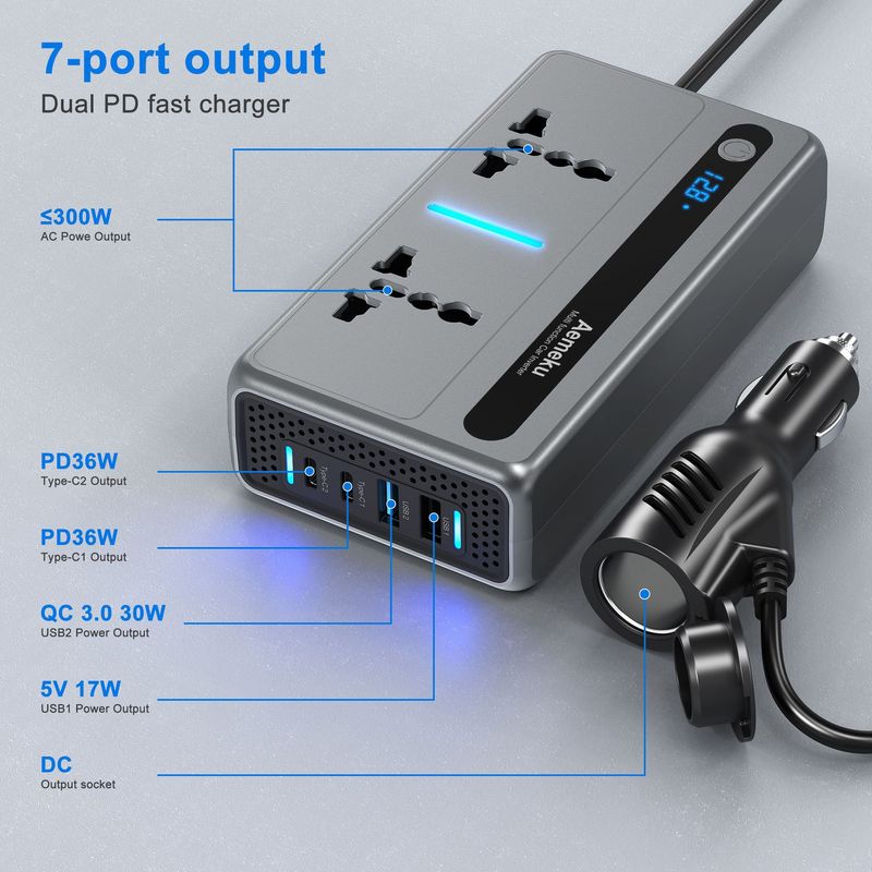 クロスボーダー人気新商品300Wデジタル表示12V24V230V220V車載インバーターPD急速充電発電所Aemeku|undefined