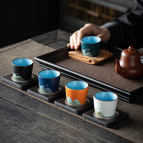 Qianlijiangshan ceramic tea cup, stoneware water cup, national trend office cup, gift to elders and parents as a housewarming gift, business gift
