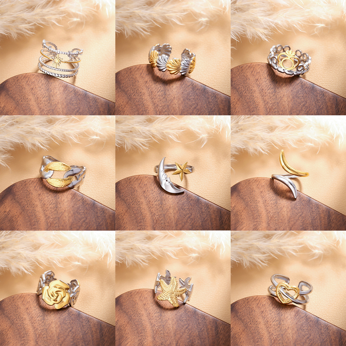 Color-Blocking Rings for Women, Fashionable and High-End, Trendy European and American Style, Cross-Border Stainless Steel Rings, Open-Ended, Niche, Personalized and Simple