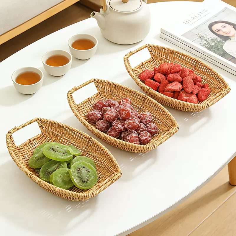 厂家直发新款迷你热销手工仿藤编织干果零食点心盘水果收纳篮藤编
