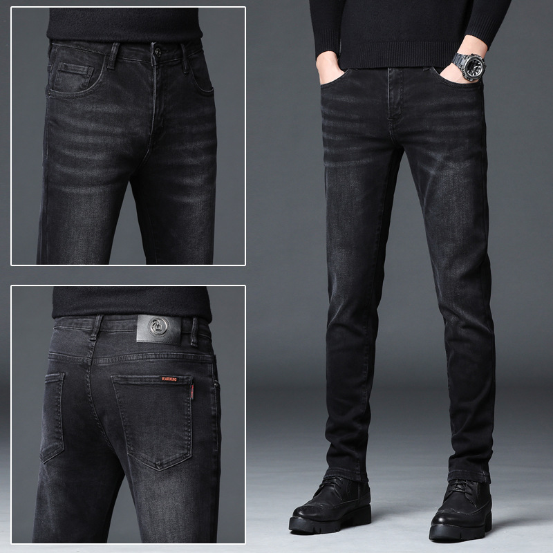 2023 New Elastic Slim Fit Small Feet Korean Edition Black Denim Men’s Pants