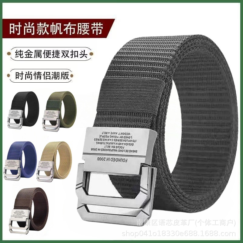Double-Ring Buckle Nylon Belt 3.8cm Alloy Buckle Men's Woven Jeans Korean Style Canvas Belt Ready for Sale