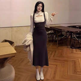 纯欲风套装裙女新款韩版修身设计感上衣高腰包臀吊带连衣裙两件套