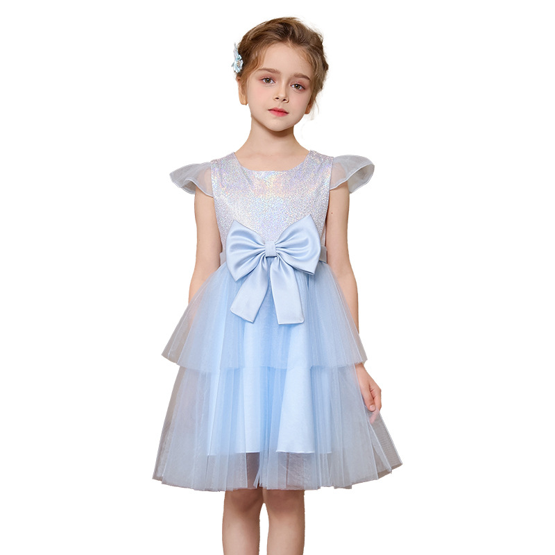 Falda de vestir para niñas verano nuevo estilo malla vestido de manga corta vestido para niños vestido de princesa de un año falda para niños