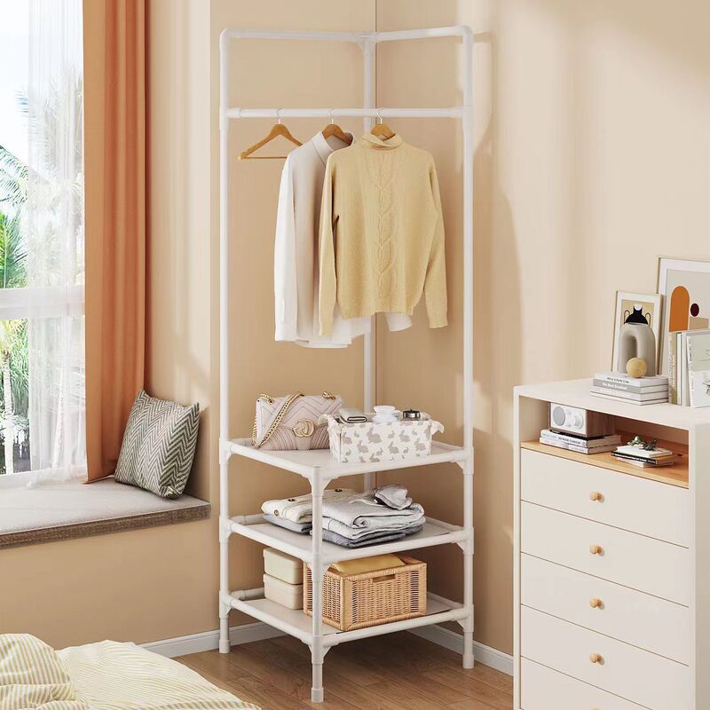 Bedroom Thickened Corner Shelf Storage Rack Multi-Layer Storage Rack Easy to Assemble with 10 Hooks Multi-Functional Clothes Hanger Bedroom Thickened Corner Shelf Storage Rack Multi-Layer Storage Rack Easy to Assemble with 10 Hooks Multi-Functional Clothes Hanger