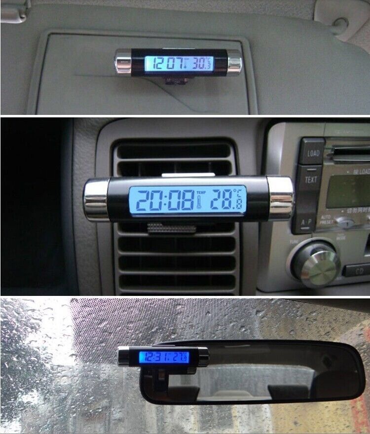 Transparent liquid crystal display thermometer car electronic clock air outlet type electronic watch with clip luminous