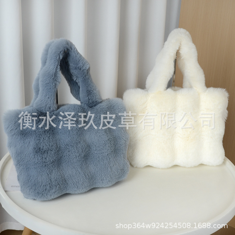 外贸跨境大容量毛绒泡泡包新款轻奢百搭单肩托特包旅行毛绒手提包|undefined
