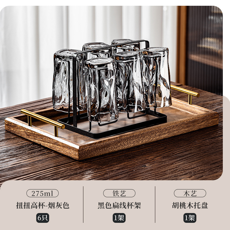 家庭用リビングルームのゲスト用のハイエンドツイストガラスウォーターカップセット、軽くて豪華で見栄えの良いティーセット、ジュースを飲むための|undefined