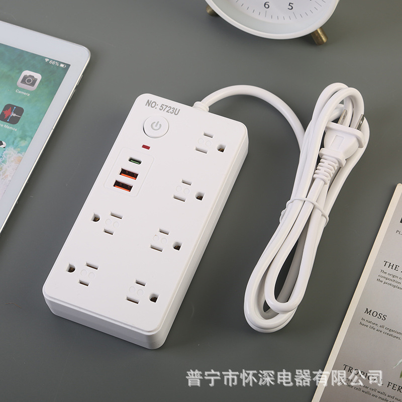 2USB + 1Type-c American Standard Dual-Row Socket Black and White Office Desktop México