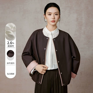 5517一件代发26【含桑蚕丝】国风松弛感短款夹克女秋休闲日常外套