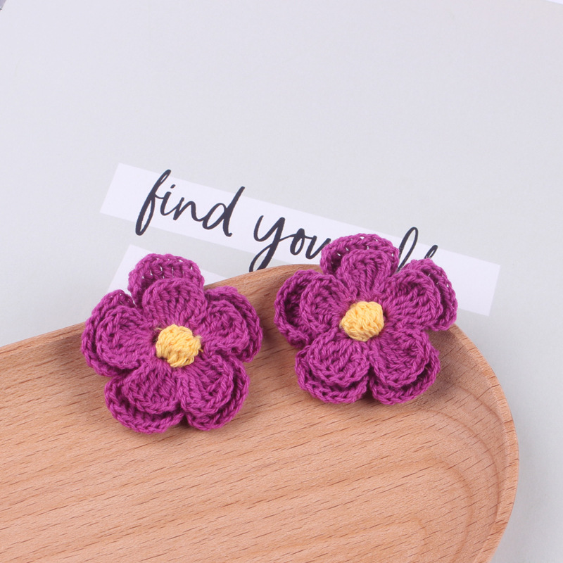 手工编织毛线小花马海毛手勾花毛线花手钩花发饰配件服装辅料加工