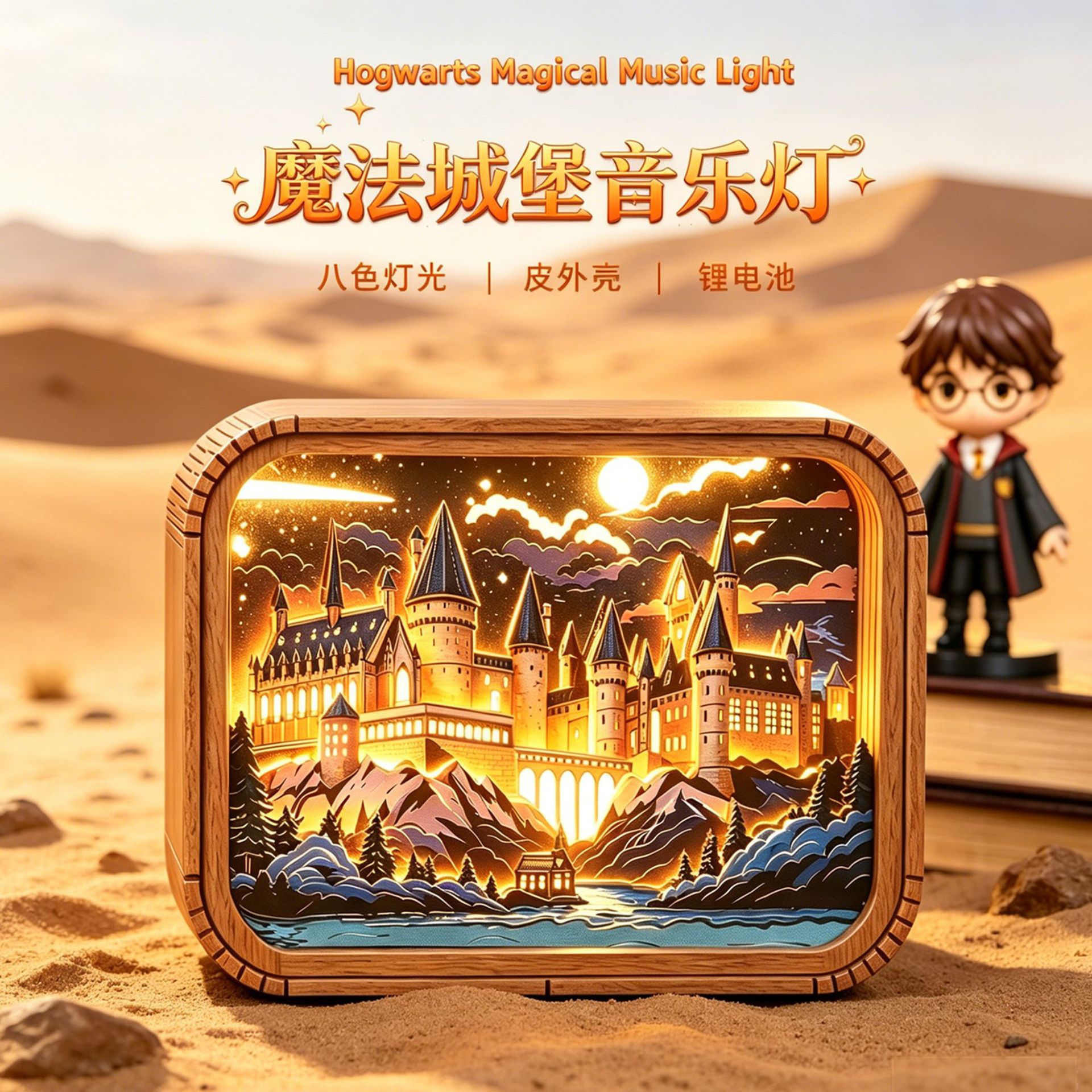 文创木雕灯哈利城堡音乐盒木质工艺品创意小夜灯节日礼品桌面摆件