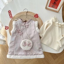 女童复古拜年服0-5岁冬季女宝宝夹棉连衣裙儿童中国风公主裙AQ085