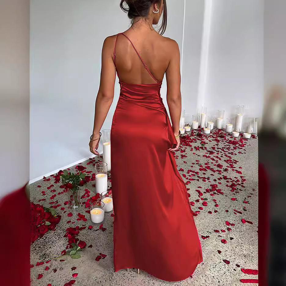 Otoño e invierno europeo y americano Comercio exterior nueva ropa de mujer Amazon sin mangas cabestrillo cuello dama de honor vestido sin espalda delgada vaina